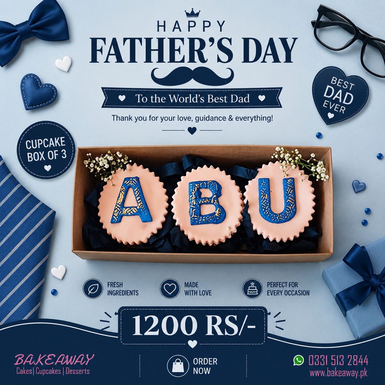ABU – Father's Day Cupcakes Pack of 3 | Bake Away The Cake Shop ABU – Father's Day Cupcakes Pack of 3 | Bake Away The Cake Shop - Image 1