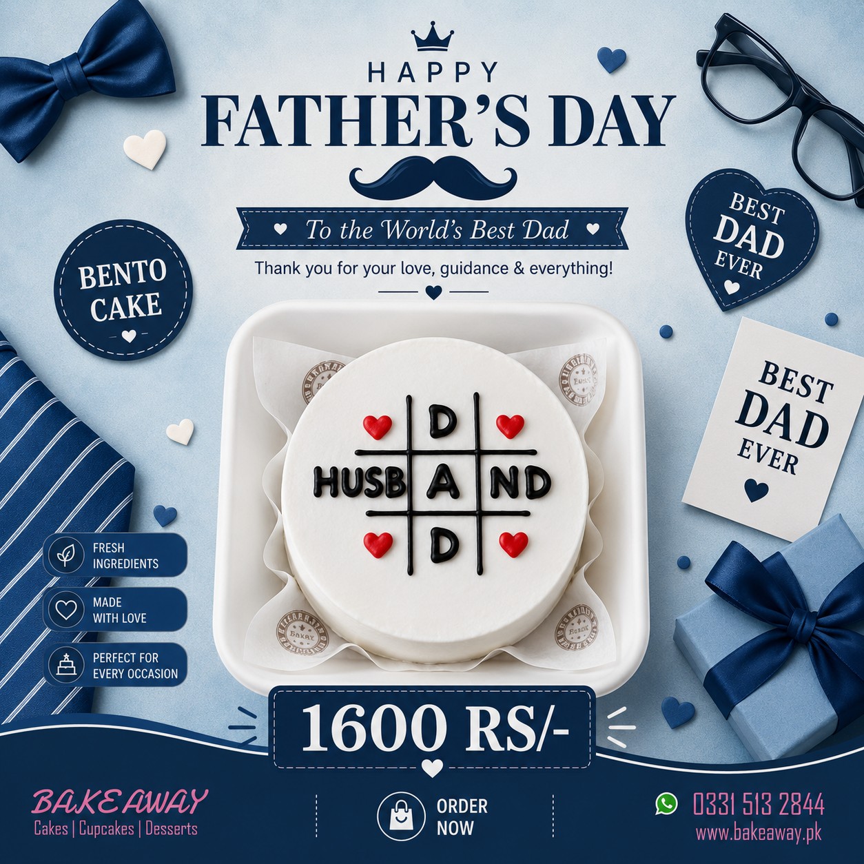 DAD/Husband – Father's Day Bento Cake | Bake Away The Cake Shop DAD Husband Father's Day Bento Cake – Custom Father's Day Cake Delivery in Islamabad and Rawalpindi