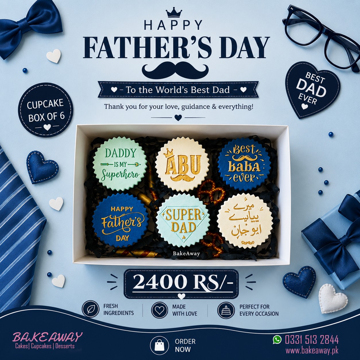 Father's Day Cupcakes Deal – Pack of 6 | Bake Away The Cake Shop Father's Day Cupcakes Deal Pack of 6 – Themed Cupcakes for Dad in Islamabad and Rawalpindi