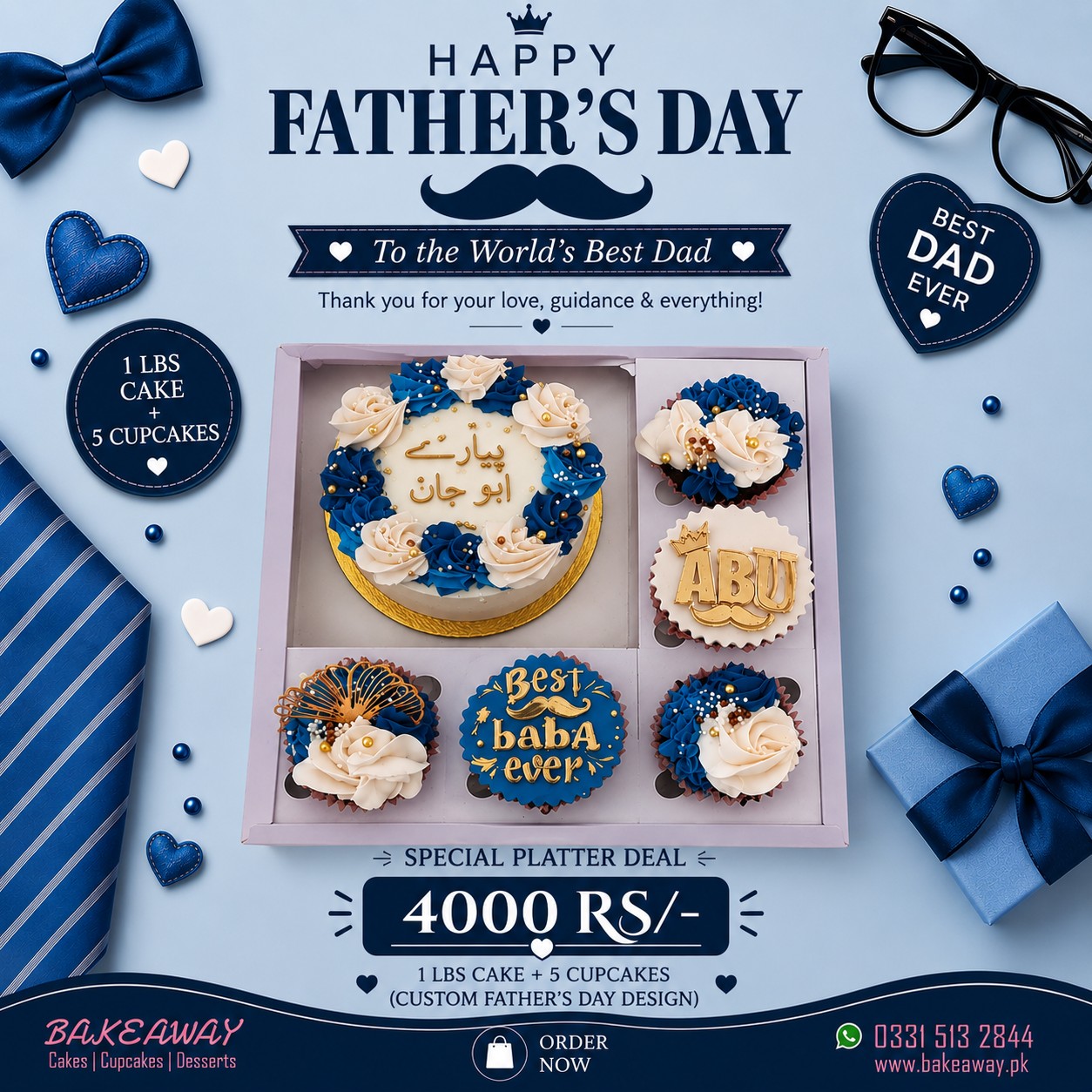 Father's Day Platter – Bento Cake & 5 Cupcakes | Bake Away The Cake Shop Father's Day Platter – Bento Cake & 5 Cupcakes | Bake Away The Cake Shop - Image 1