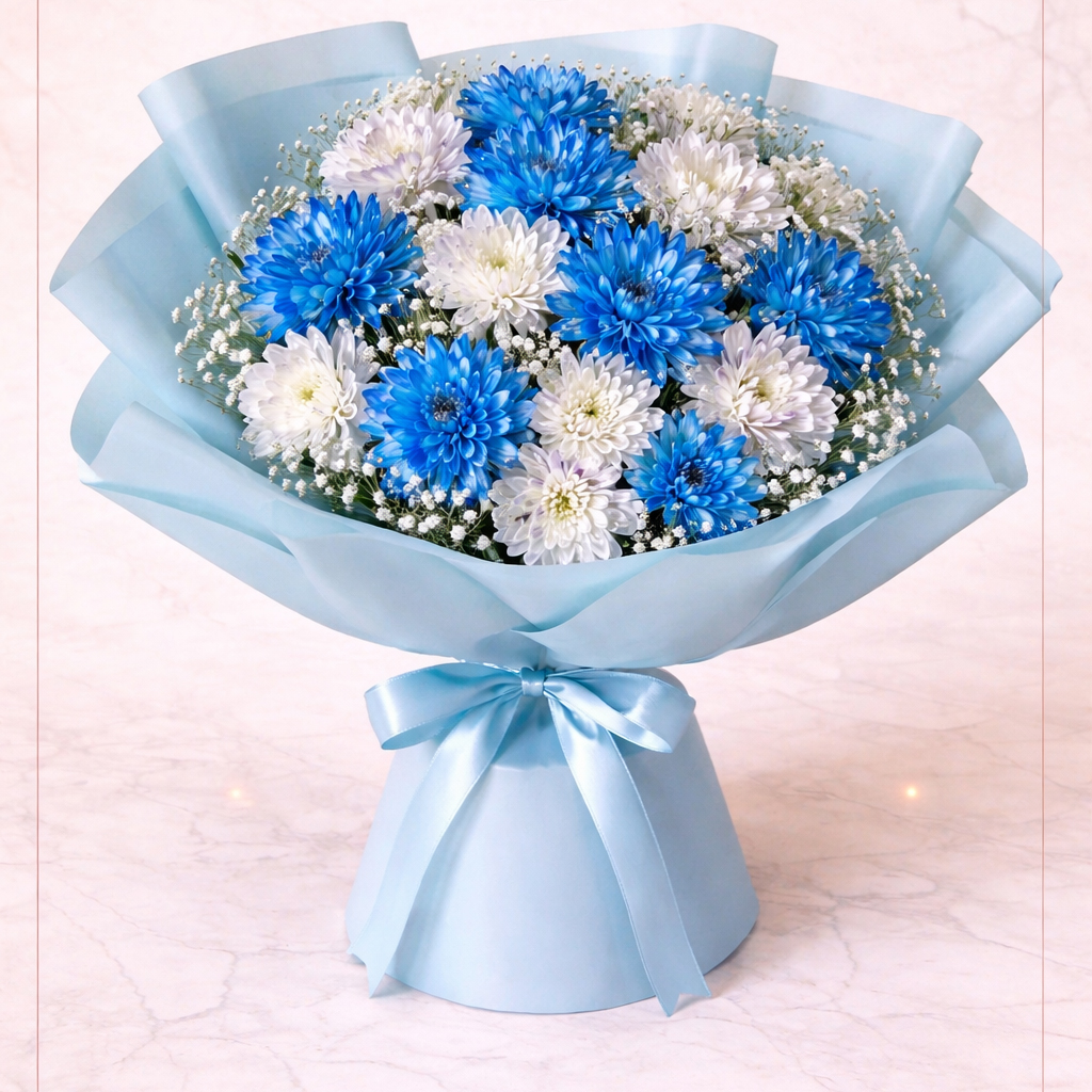 Blue & White Daisy Bouquet